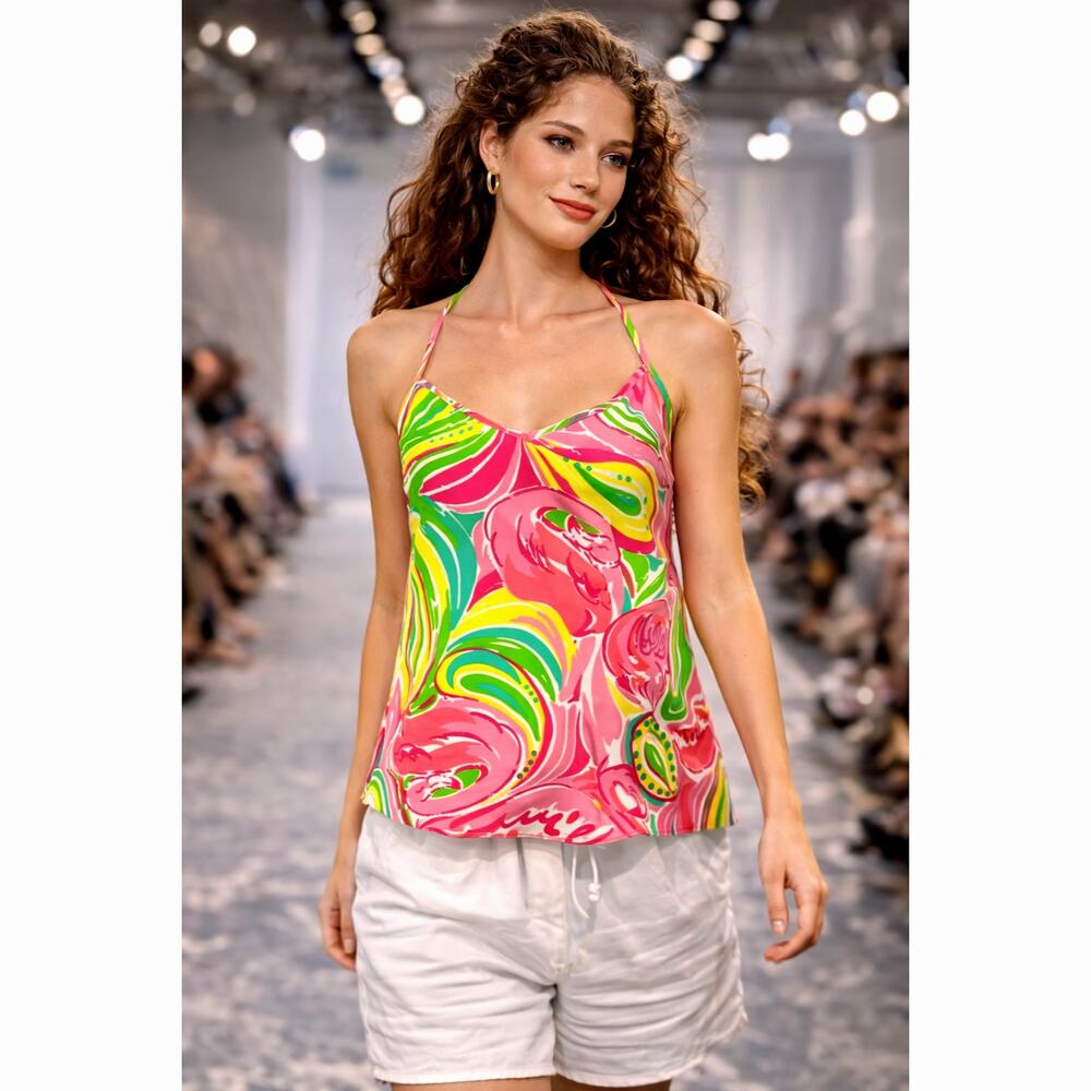 Lilly Pulitzer Dusk Camisole Racer Back 100% Silk Flamingo Print Size M